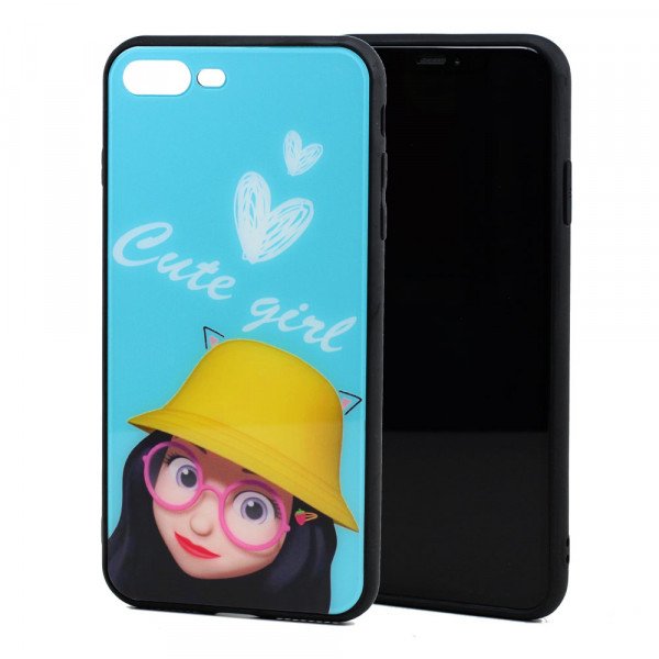 Wholesale iPhone 8 Plus / 7 Plus Design Tempered Glass Hybrid Case (Cute Girl)